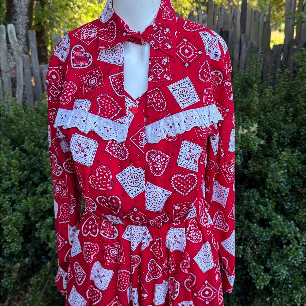 Vintage Western Red Patterned Maxi Dress - Picture 2 of 3